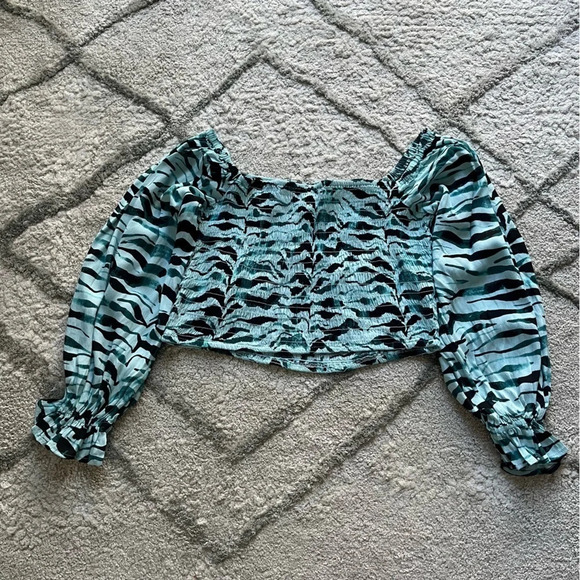 Eloquii smocked crop top long sleeve blue zebra print off shoulder 22 / 24 - Picture 6 of 6